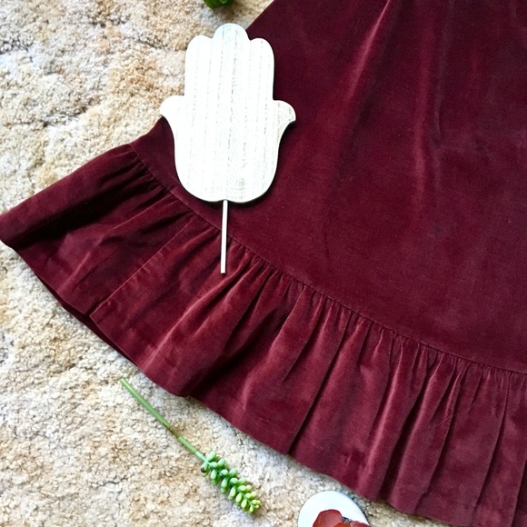 {Vintage} Midi Crushed Velvet Dark Cranberry Skirt - Picture 3 of 8